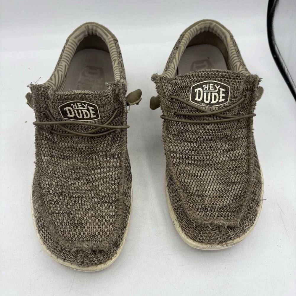 Hey Dude Shoes Mens Size 10 Wally Sox Brown Tan Knit‎ Casual Loafers